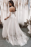 Romantic A-line Polka Dot Wedding Dress Tulle Appliques Bridal Gown PW595