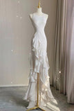 Romantic Chiffon Sheath Wedding Dresses With Ruffles, Long Prom Evening Dress PW551