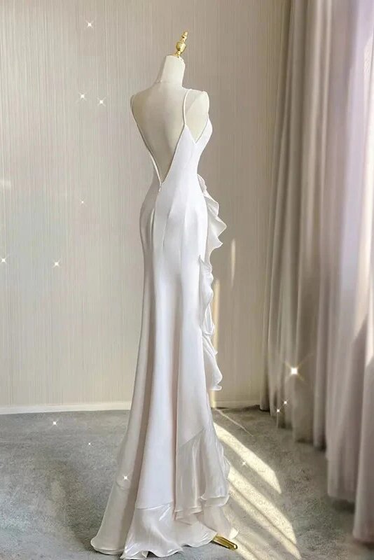 romantic chiffon sheath wedding dresses with ruffles long prom evening dress