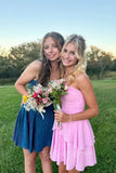 Ruched Strapless Ruffle Pink Tiered Chiffon A-line Homecoming Dress GM726