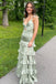 Sage Bra knotted Ruffles Tiered Prom Dress Sheath Slit Formal Gown GP680