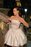 Satin Pink Short Homecoming Dress Ruched Strapless Bubble Party Dresses GM741