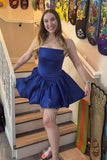 Satin Pink Short Homecoming Dress Ruched Strapless Bubble Party Dresses GM741