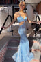 Sequin Light Blue Cut-Out Lace-Up Prom Dress, Mermaid Long Evening Gown GP582