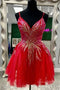 Shimmering Backless Sequin Formal Cocktail Dress, Red Short Homecoming Dress GM683