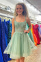 Shiny Green Tulle Homecoming Dress With Appliques, Glitter Short Party Dress GM673