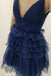 Shiny Straps Blue Tiered Homecoming Dress, A-line Short Prom Dresses GM689