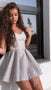 Short V-neck Glitter A Line Mini Homecoming Dress, Silver Short Prom Dress GM622