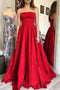 Simple Red Satin Sleeveless Prom Dress Strapless Long Formal Gown GP667