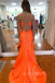simple satin orange mermaid high slit prom dress lace up long formal dress