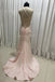 simple spaghetti straps pink mermaid long prom dress backless evening gown