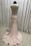Simple Spaghetti Straps Pink Mermaid Long Prom Dress, Backless Evening Gown GP513