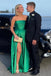 Simple Strapless Green Satin Sleeveless Long Prom Evening Dress with Slit GP665