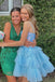 Sky Blue V Neck A-line Layered Sequin Tulle Homecoming Dress GM686