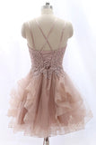 Spaghetti Lace Pink Homecoming Dresses Tulle Short Party Formal Dress GM634