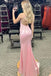 Spaghetti Pink Mermaid Appliques Prom Dresses, Backless Evening Dress GP705