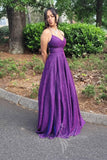 Spaghetti Straps A Line Prom Dress Purple Sequin Backless Evening Gowns GP734