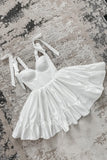 Straps Bow A line Homecoming Dress Ivory Satin Short Party Dress GM725