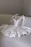 Straps Bow A line Homecoming Dress Ivory Satin Short Party Dress GM725
