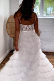 spaghetti straps ivory layered tulle prom dress with bead princess formal gown