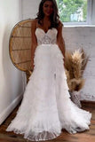 spaghetti straps ivory layered tulle prom dress with bead princess formal gown