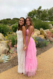 Spaghetti Straps Pink A Line Prom Dress Tulle Formal Dress with Layers GP740