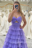 Spaghetti Straps Purple A Line Prom Dress Slit Formal Dress with Layered GP738