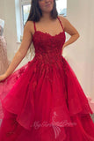 Spaghetti Straps Red A Line Prom Dress Beading Appliques Formal Dress GP737