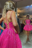 Sparkle Homecoming Dress A-line Hot Pink Sequins Short Prom Dress GM465