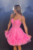 Sparkly A Line Corset Bodice Tulle Short Homecoming Dresses, Pink Sweet 16 Dress GM674