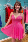 Sparkly Hot Pink A-Line Short Homecoming Dress Sequins Party Gown GM721