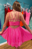 Sparkly Hot Pink A-Line Short Homecoming Dress Sequins Party Gown GM721