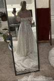 Sparkly Off the Shoulder Wedding Dresses A-line Sequin Sweetheart Bridal Gown PW596