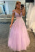 sparkly tulle a line prom dresses with lace appliques lilac formal dress