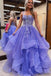 sparkly tulle lace appliques purple long prom dress with lace up