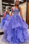 Sparkly Tulle Lace Appliques Purple Long Prom Dress with Lace Up GP632