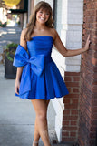 Strapless A-Line Satin Short Prom Dress With Bowknot, Green Homecoming Dress GM683