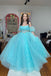 Strapless Blue Starry Tulle Long Prom Dress Princess Formal Gown GP701