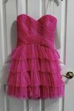 Strapless Glitter Tulle Homecoming Dress with Tiered Skirt, Pink Short Graduation Gown GM685