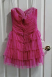 Strapless Glitter Tulle Homecoming Dress with Tiered Skirt, Pink Short Graduation Gown GM685