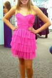 Strapless Glitter Tulle Homecoming Dress with Tiered Skirt, Pink Short Graduation Gown GM685