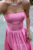 strapless high split satin pink prom dress elegant evening party dresses