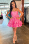 Strapless Ruffle Pink Homecoming Dress with Bow, A-line Short Prom Dress GM697