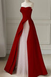 Strapless Satin Pearls Tulle Long Prom Dresses, A-line Pink Formal Gown GP687