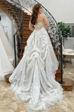Strapless Tulle A-line Appliques Long Wedding Dress With Sweep Train PW612