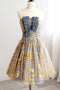 Strapless Tulle Blue Gold Homecoming Dress, Short Prom Graudation Dress GM671