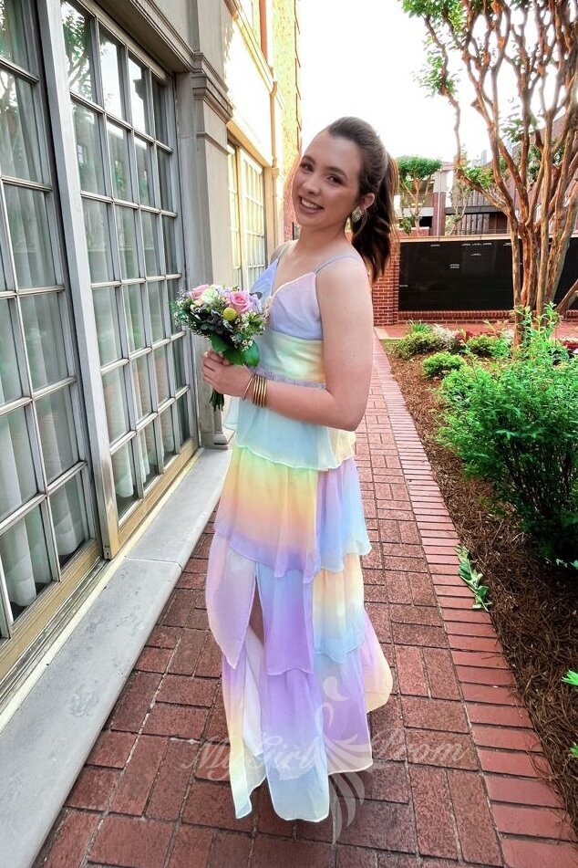 sachin and babi light blue dress Ombre Long Prom Dresses,Strapless Chiffon Evening Dresses with Pleats