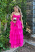 straps hot pink sleeveless prom dress tiered ruffle long formal dress