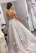 sweet a line v neck open back tulle ivory wedding dresses with appliques