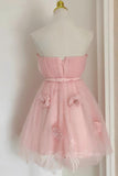 Pink Floral A-Line Tulle Homecoming Dress Short Strapless Party Gown GM732